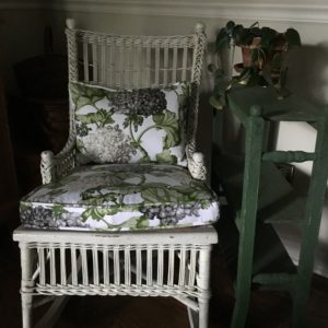 Petite Wicker Rocker, Custom Cushion & Lumbar Pillow